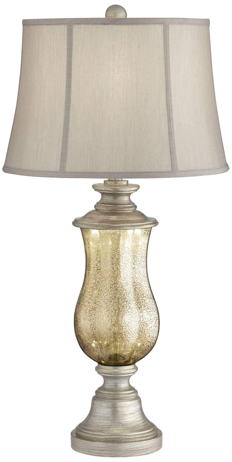 Barnes and Ivy Freida Table Lamp 33 1/2" Tall Mercury Glass Urn Off White Fabric Bell Shade for Bedroom Living Room Bedside Nightstand Office Kids
