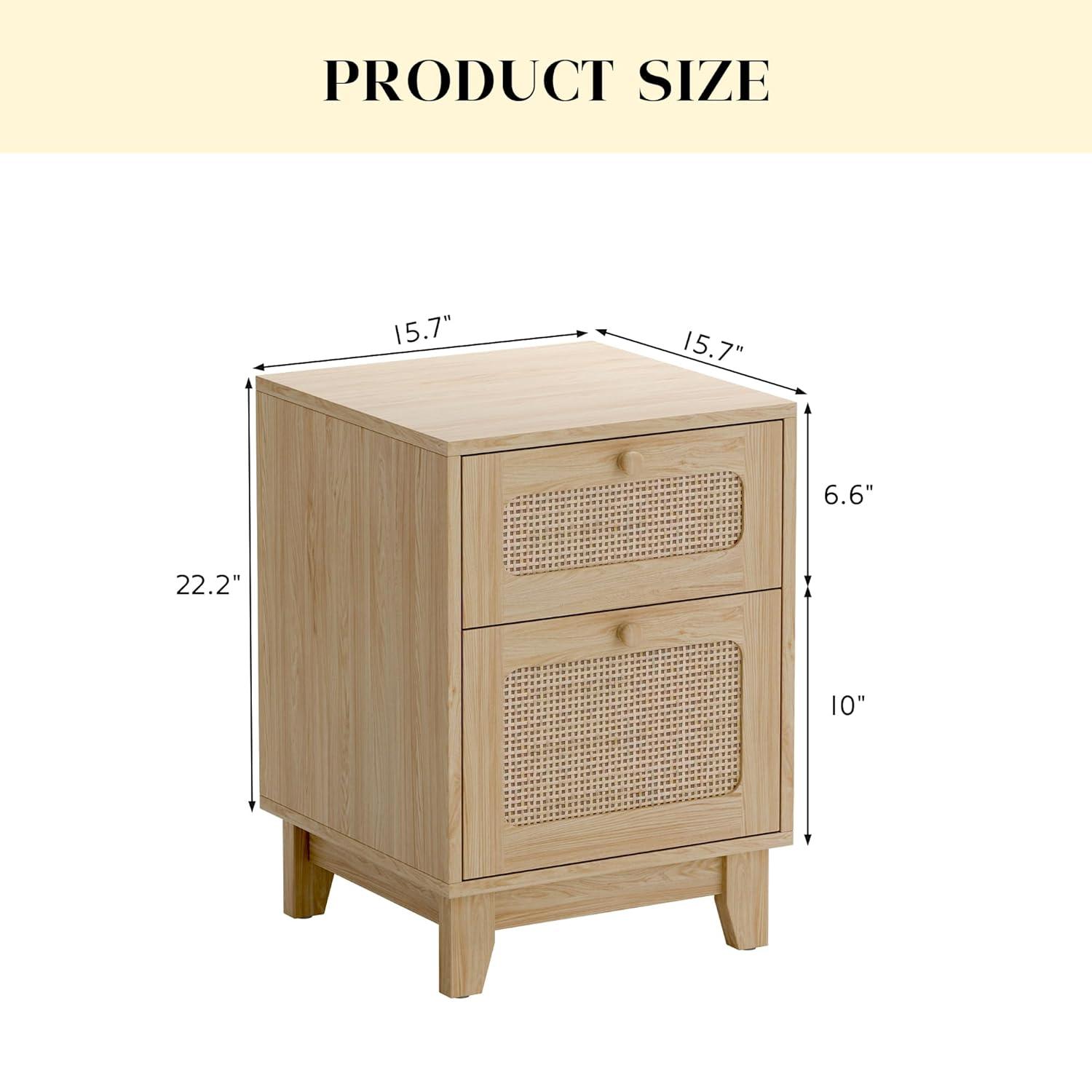 Tolead Rattan Mid-Century Modern Nightstand Set with Handmade Rattan Decorated Drawer and Door, Bedroom, Living Room, Natural