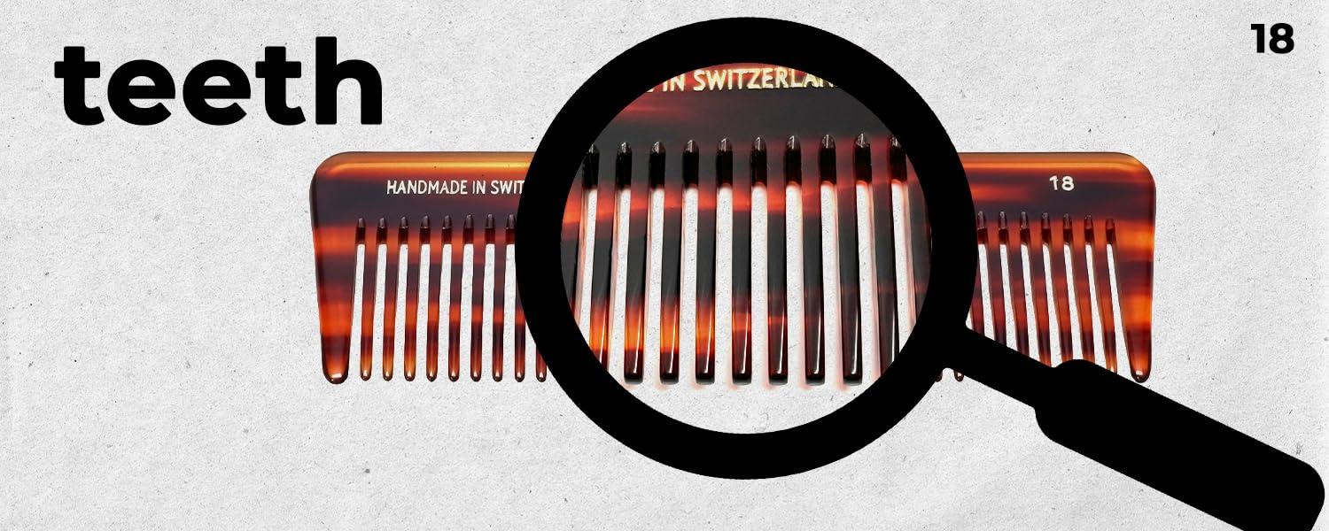 #18 Handmade Wide Tooth Comb Tortoise Havana Acetate Thick Coarse Curly Detangling Parting Grooming Teasing Hair Styling Hairdresser Barber Hairdressing Wet Dry Pocket Travel Women Men Kids