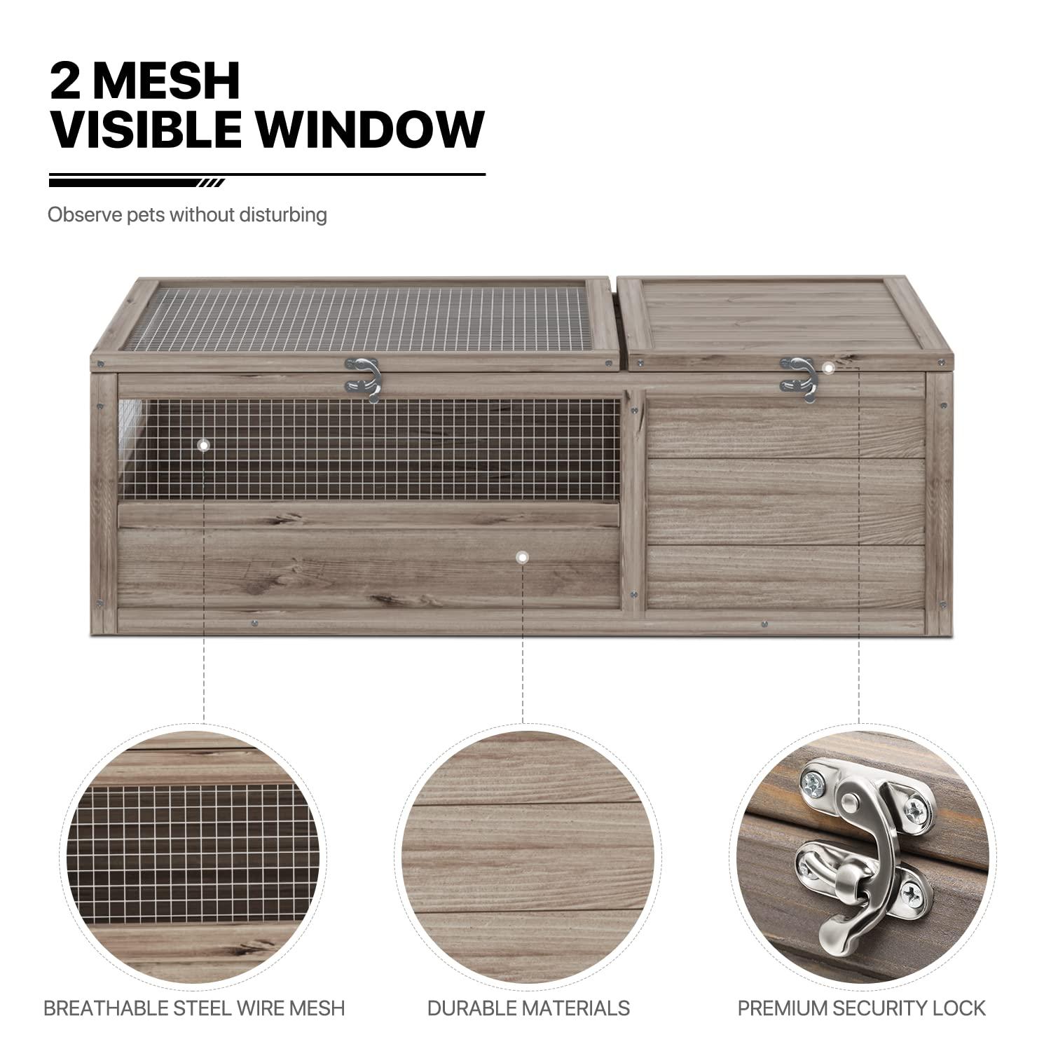 MoNiBloom 37" Tortoise House Large Wooden Turtle Habitat Enclosure for Small Animals Indoor Reptile Cage for Tortoise, Lizards, Geckos (Grey)