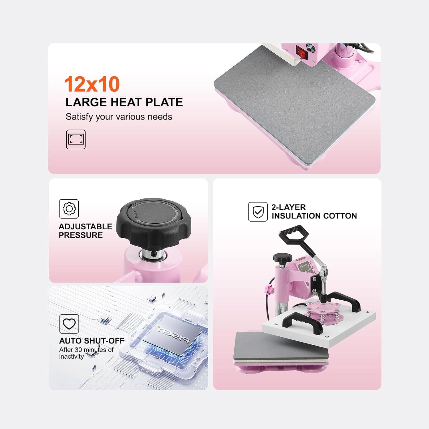 Pink Aluminum 12x10 Swing Away Heat Press Machine