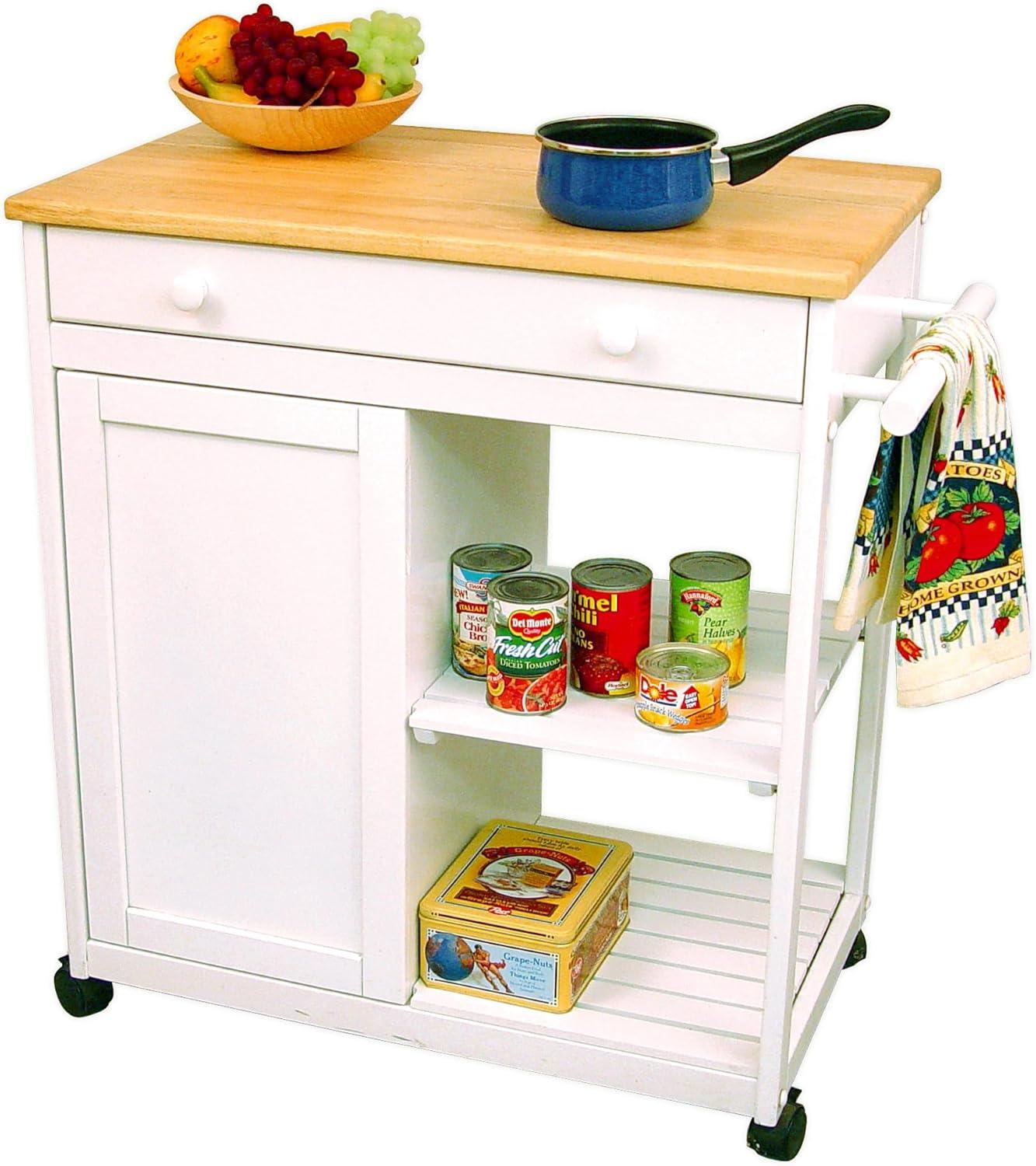 Wood Catskill Preston Hollow White Kitchen Cart with Butcher Block in White - Catskill Craftsmen