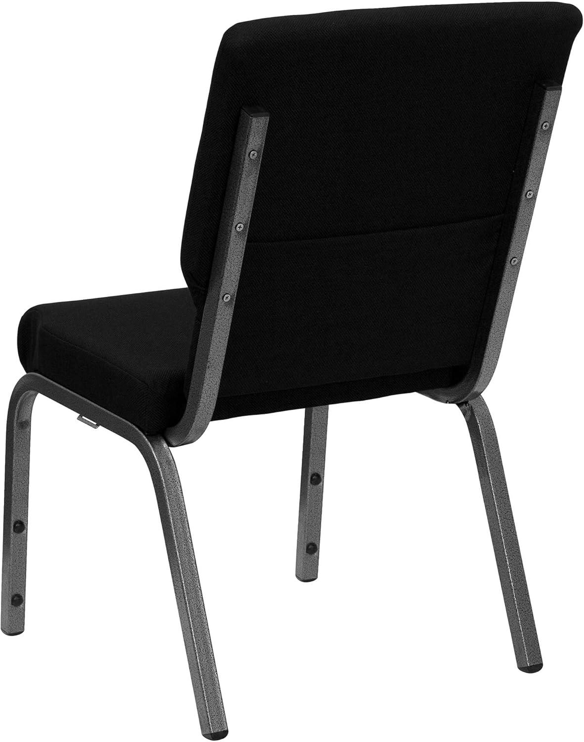 Flash Furniture HERCULES Series 18.5''W Stacking Church Chair in Black Fabric - Silver Vein Frame