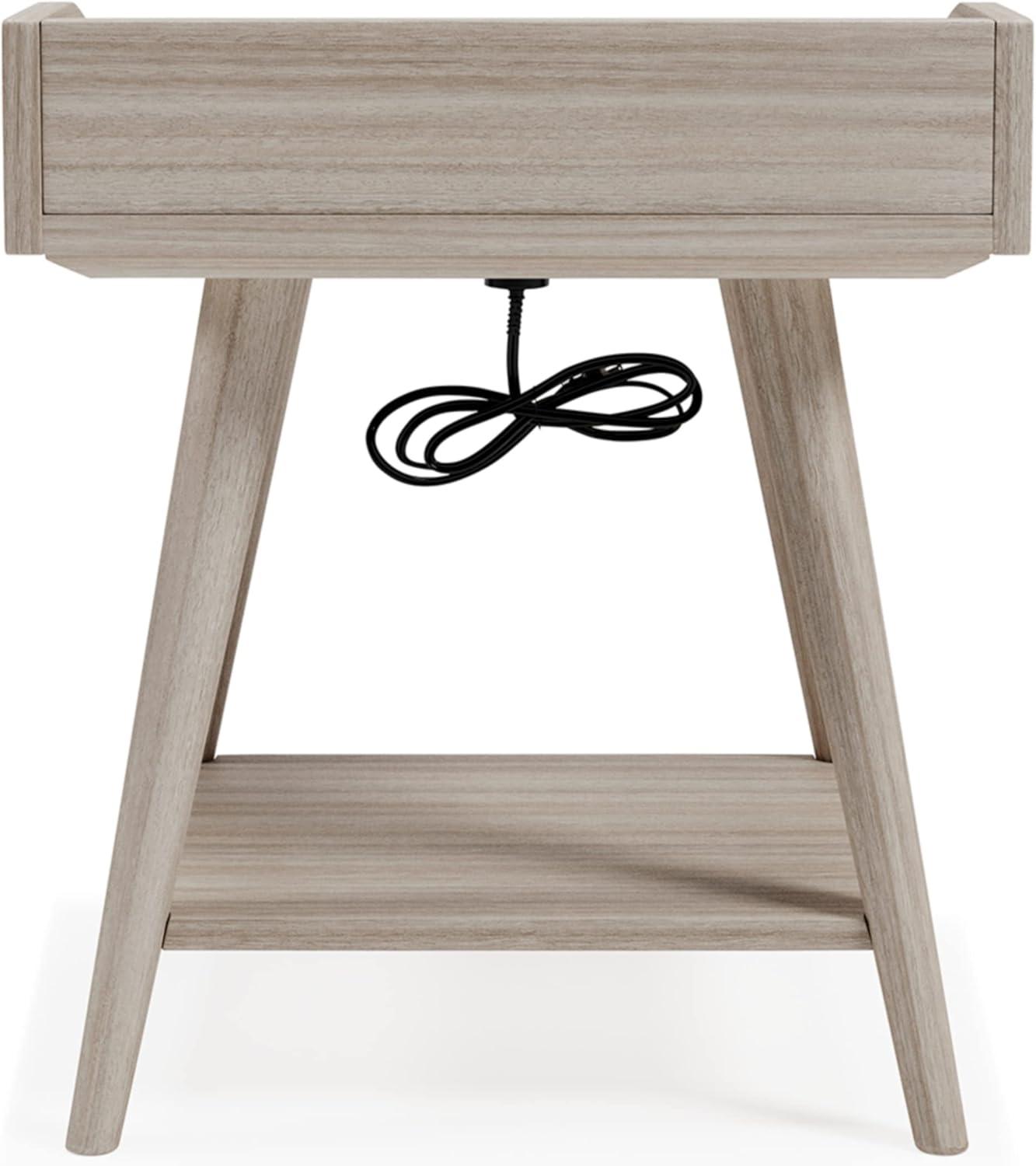 Blariden Transitional Beige Wood Accent Table with USB Chargers