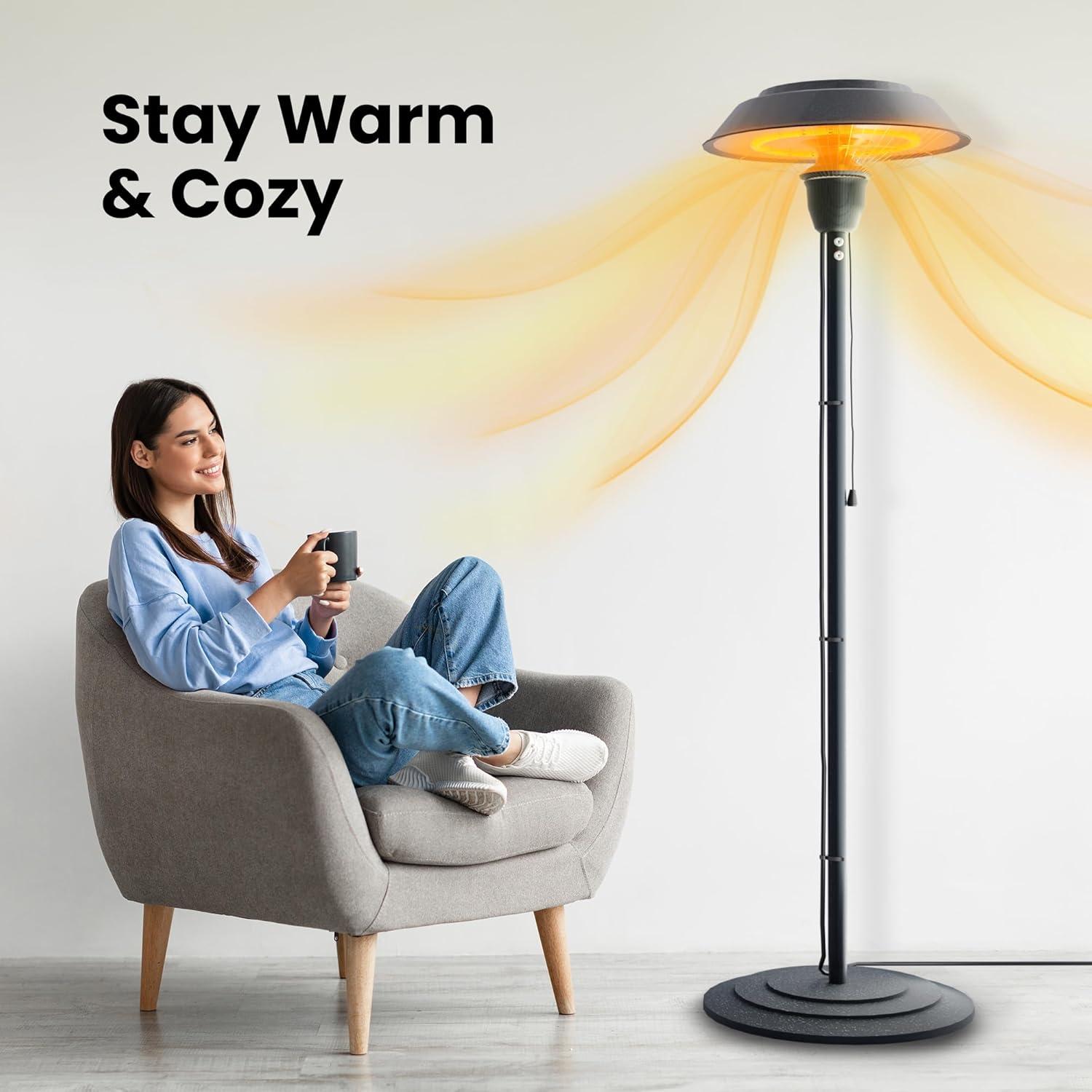 Indoor/Outdoor Infrared Electric Patio Heater - 1500W with Tip-Over Protection and Easy Assembly, Waterproof for Garden, Balcony & Garage Use, Perfect for BBQs and Outdoor Parties! (EPH-BLK)