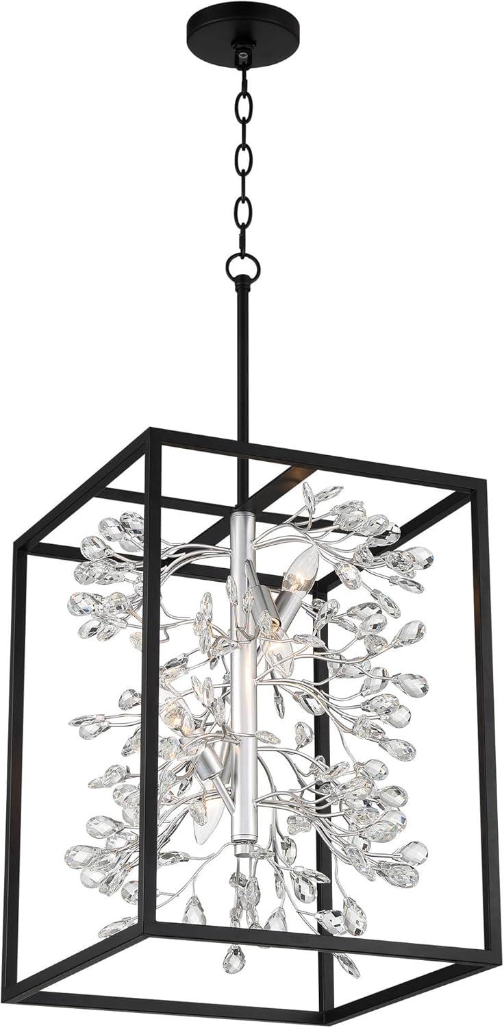 Possini Euro Design Black Silver Pendant Chandelier 15 1/4" Wide Modern Clear Crystal Flower Vine 4-Light Fixture for Dining Room House