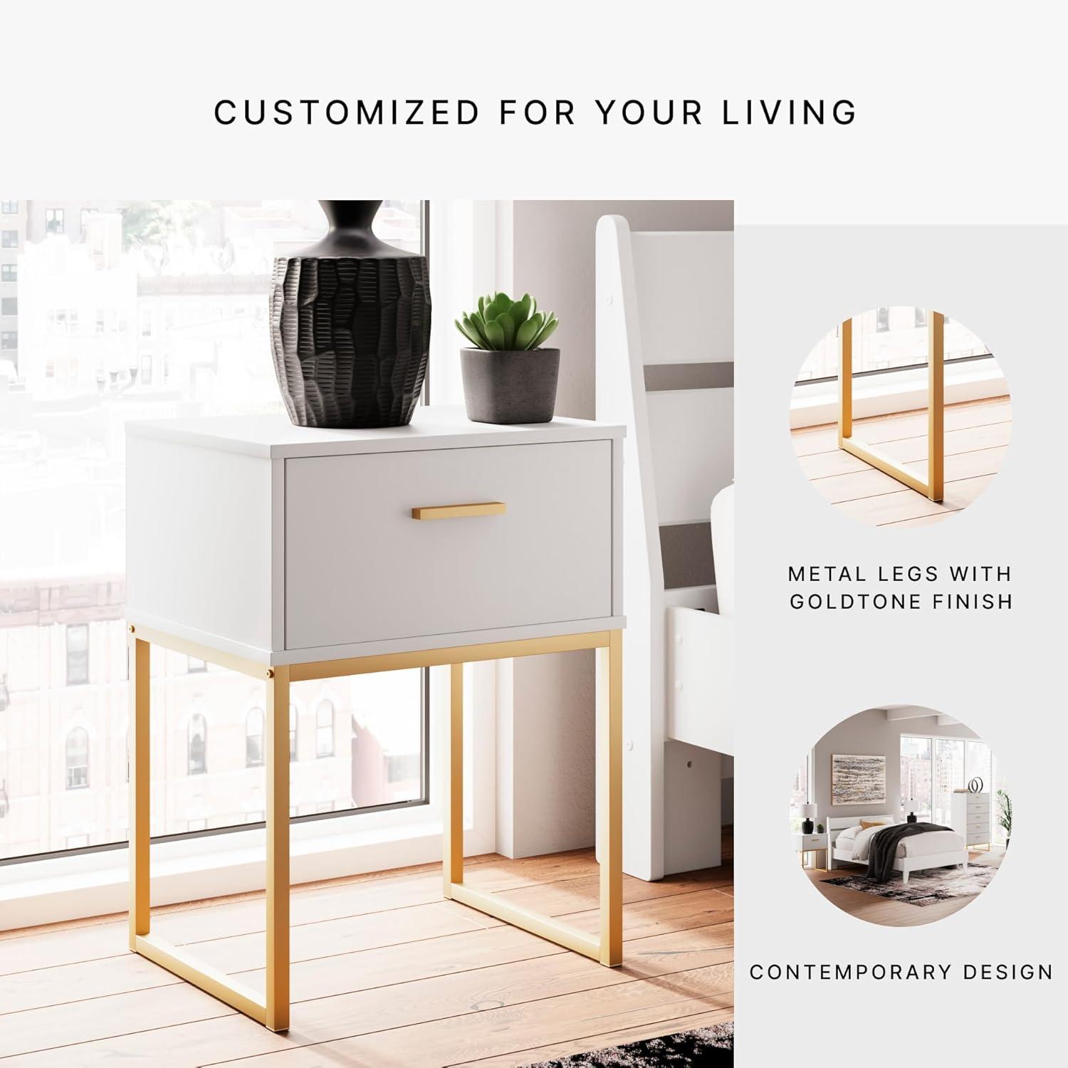 Signature Design by Ashley Socalle 1 Drawer Nightstand, White/Gold