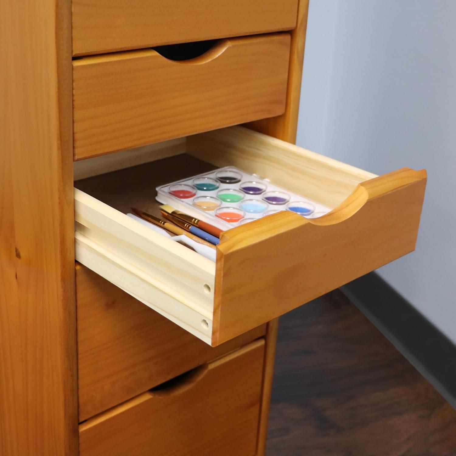 Adeptus Original Roll Cart, Solid Wood, 6+2 Drawer Narrow Roll Cart, Med Pine