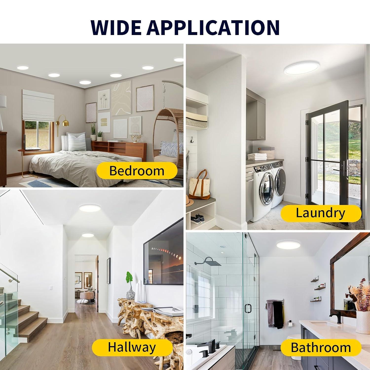 7 Inch Flush Mount LED Ceiling Light Fixture White, 14Watt, Dimmable & 2700K-5000K 5 Color Selectable Ceiling Light Fixtures Flush Mount 90+ CRI Low Profile Ceiling Light for Kitchen