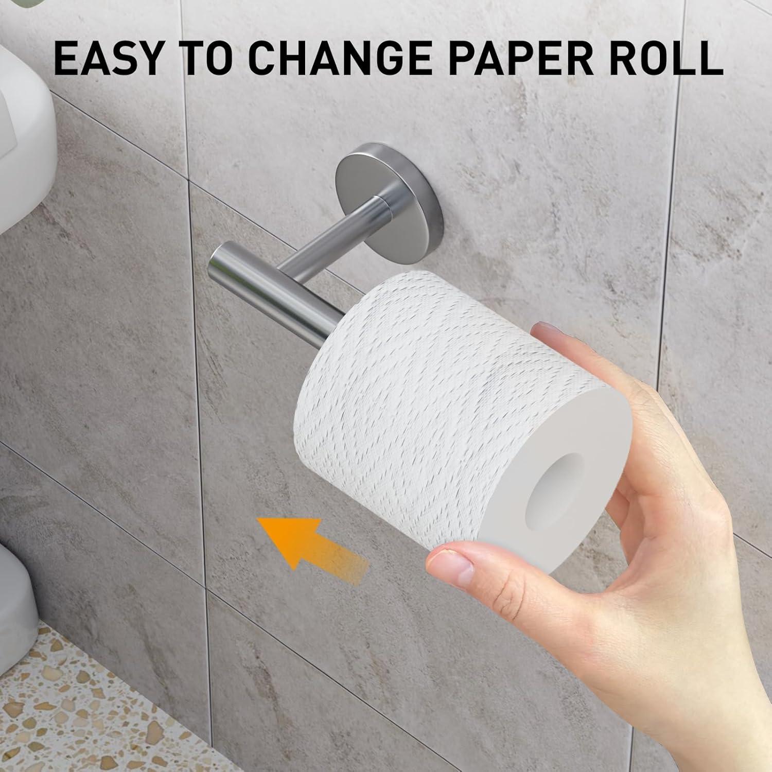 MOGFCT Toilet Paper Holder Brushed Gold Wall Mounted, Double Post Pivoting Toilet Paper Holder SUS 304 Stainless Steel Bathroom