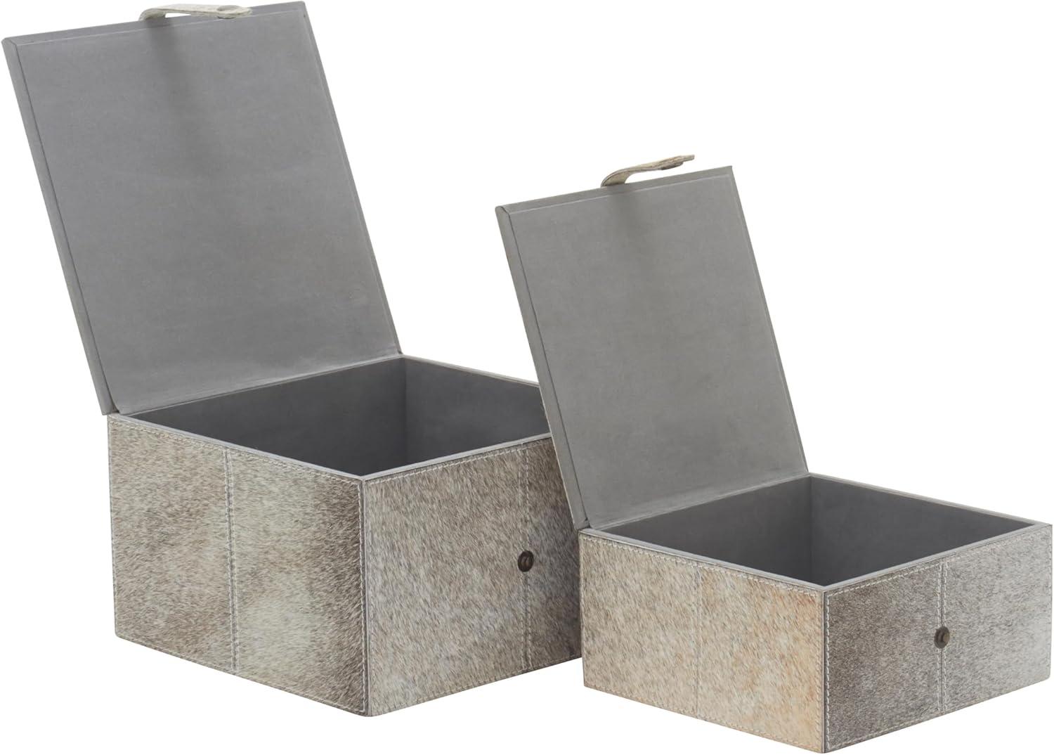 Gray Leather Hide Lidded Storage Boxes with Dividers