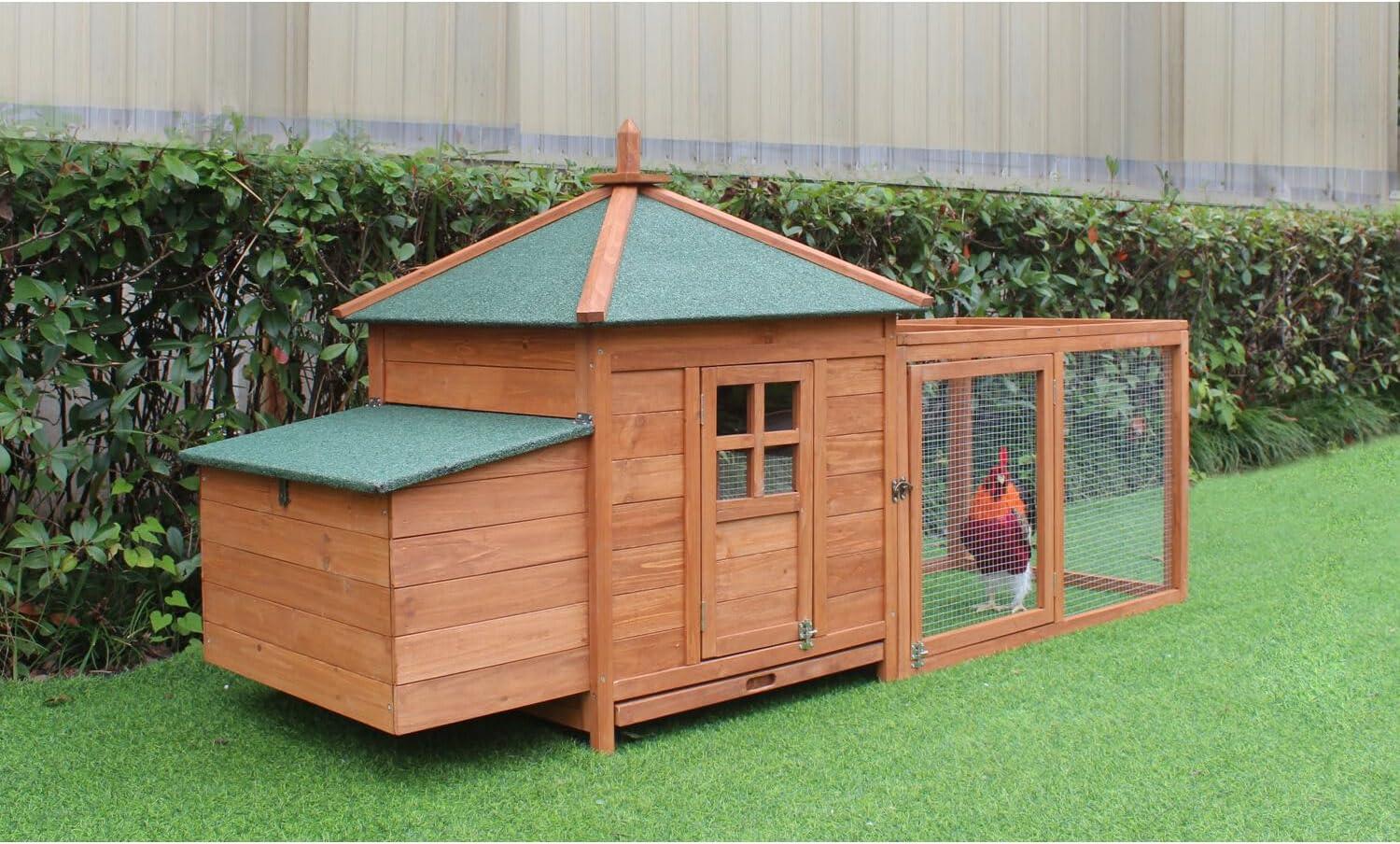 Hanover Outdoor Wooden Bird Cage with 3 Resting Bars, Ladder, Waterproof Roof and Removable Tray, 2.9 Ft. x 2.1 Ft. x 5.8 Ft.