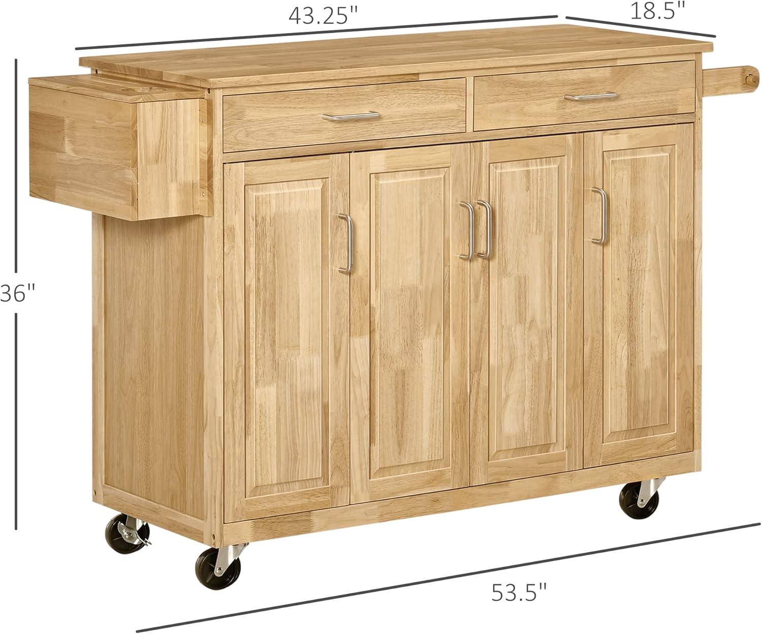 HOMCOM Wooden Rolling Kitchen Island Utility Storage Cart on Wheels with Drawers, Door Cabinets, and Knife Block for Dining Room