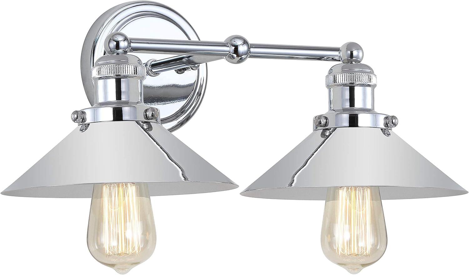 17.5" Metal June Vanity Wall Light Silver - JONATHAN Y: Chrome Finish, Industrial Style, ETL Listed, 2-Light Fixture