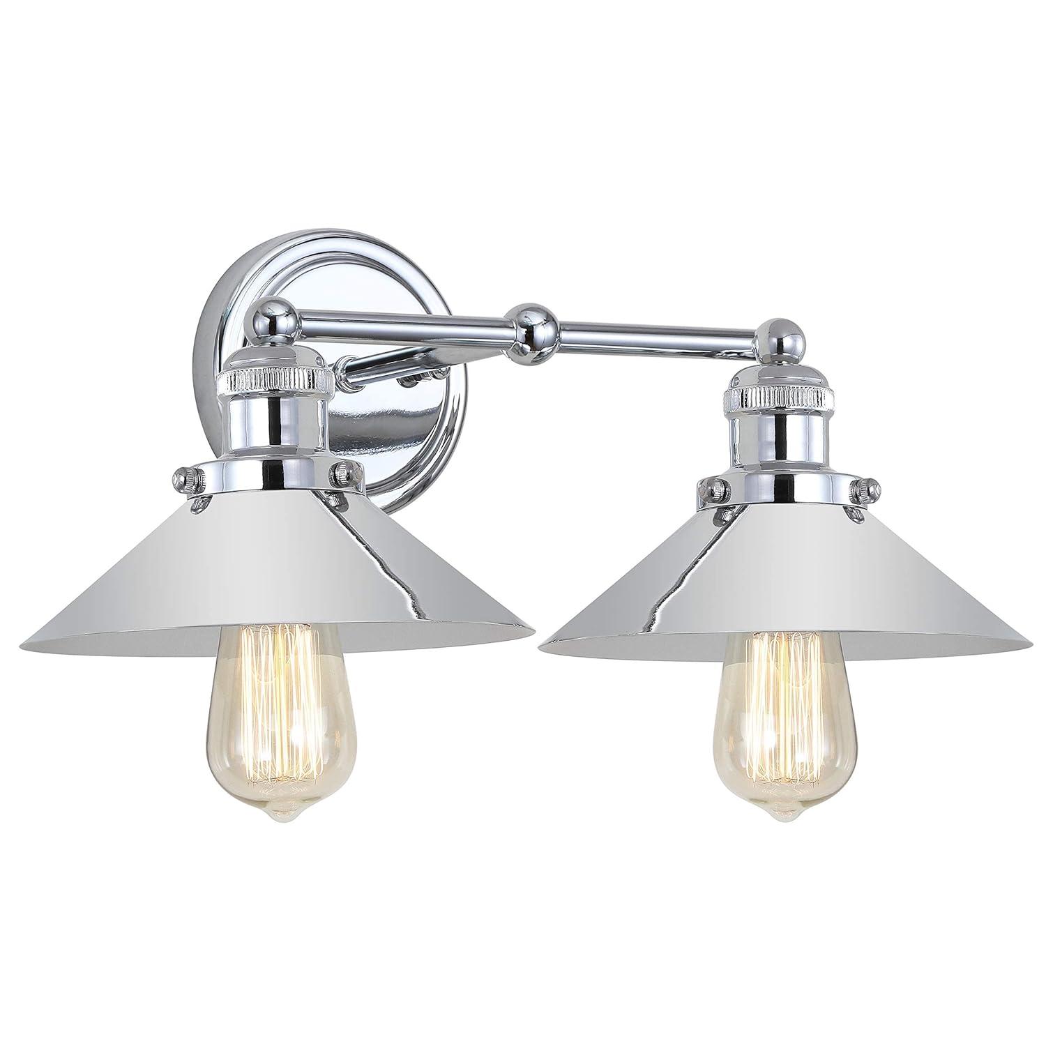 17.5" Metal June Vanity Wall Light Silver - JONATHAN Y: Chrome Finish, Industrial Style, ETL Listed, 2-Light Fixture