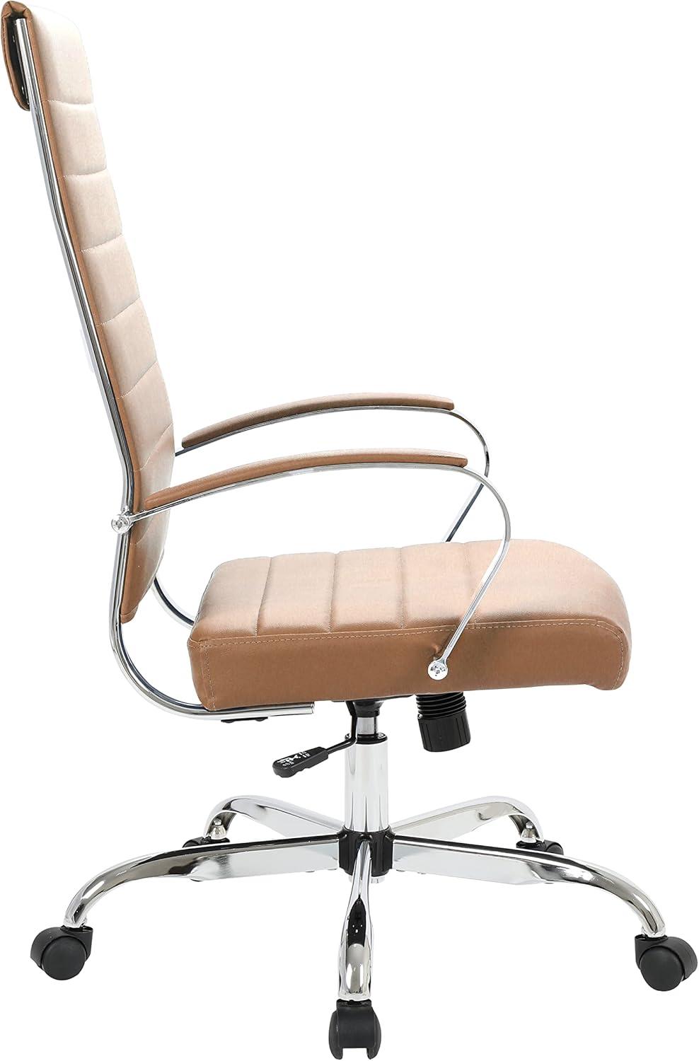 Elegant High-Back Swivel Office Chair in Luxurious Brown Leather