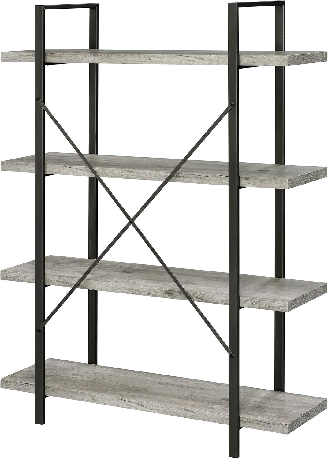 55" Cole 4 Shelf Bookcase with Frame Gray Driftwood/Gunmetal - Coaster