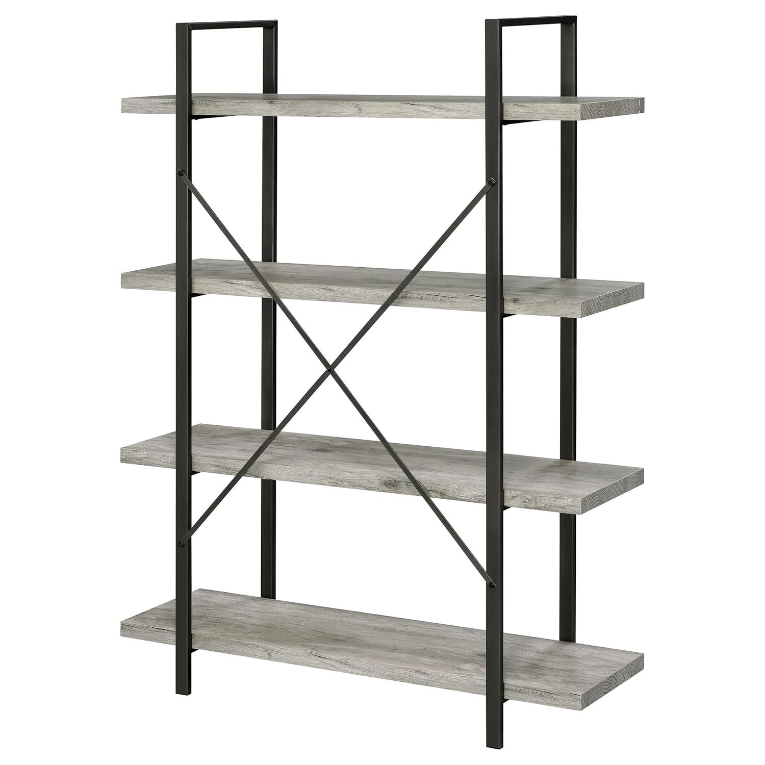55" Cole 4 Shelf Bookcase with Frame Gray Driftwood/Gunmetal - Coaster