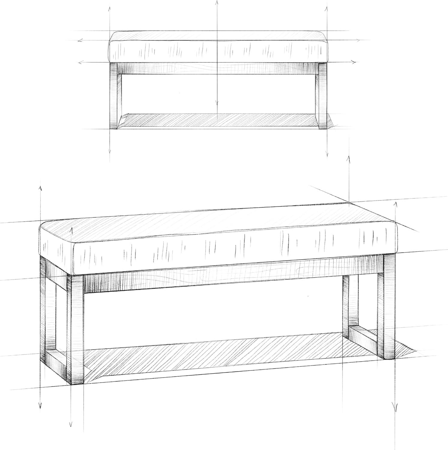 Simpli Home Milltown Ottoman Bench with Upholstered Seat and Solid Wood Frame