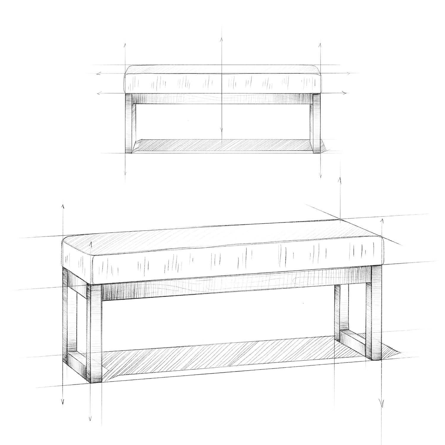 Simpli Home Milltown Ottoman Bench with Upholstered Seat and Solid Wood Frame