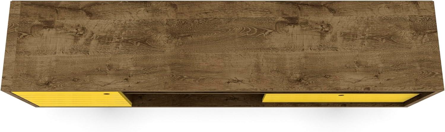 Manhattan Comfort 202AMC94 Liberty 70.86 in. Mid Century - Modern TV Stand with Solid Wood Leg 4 Shelving Spaces & 1 Drawer in Rustic Brown & Yellow