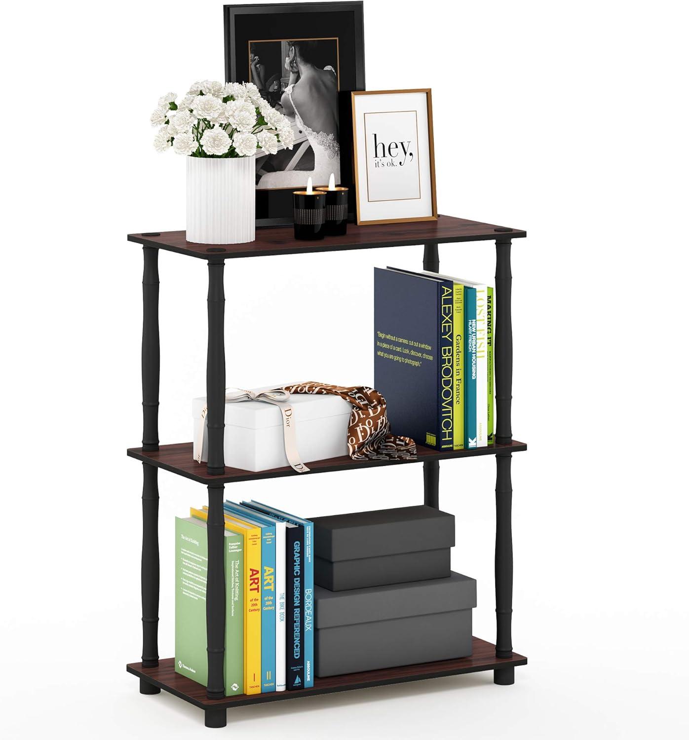 Furinno Durable 23.6"W x 11.6"D x 29.5"H 3-Shelf Freestanding Shelving Unit, Dark Cherry and Black