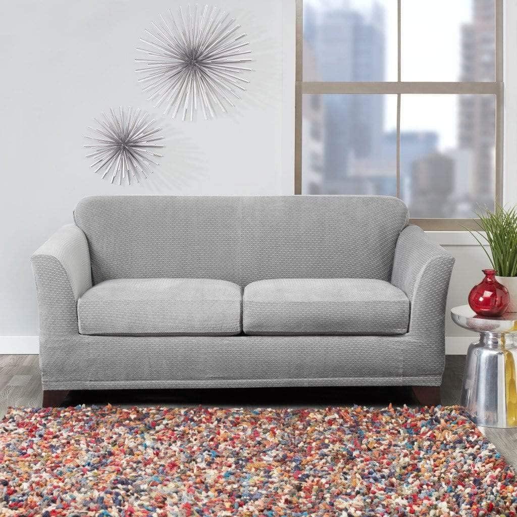 Gray Stretch Modern Block Loveseat Slipcover