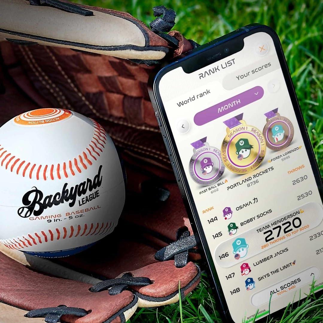 Playfinity Backyard League Gaming Baseball For Kids | Real Baseball with Sensors and App | Play, Train, Analyze and Connect with Others - White