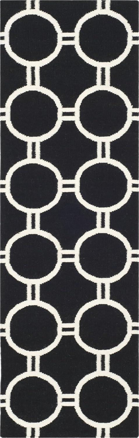 SAFAVIEH Dhurrie Sloane Geometric Circles Wool Area Rug, Black/Ivory, 9' x 12'
