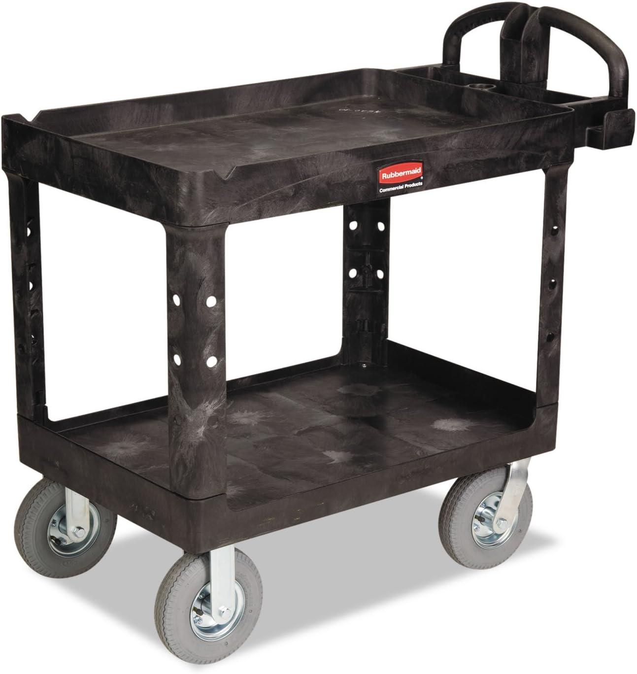 Black Heavy-Duty Polypropylene 2-Shelf Utility Cleaning Cart