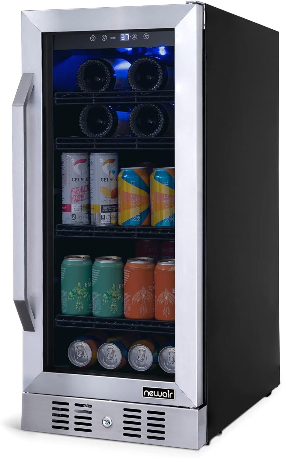 Black Stainless Steel 27" Freestanding Wine and Beverage Fridge with Interior Lighting