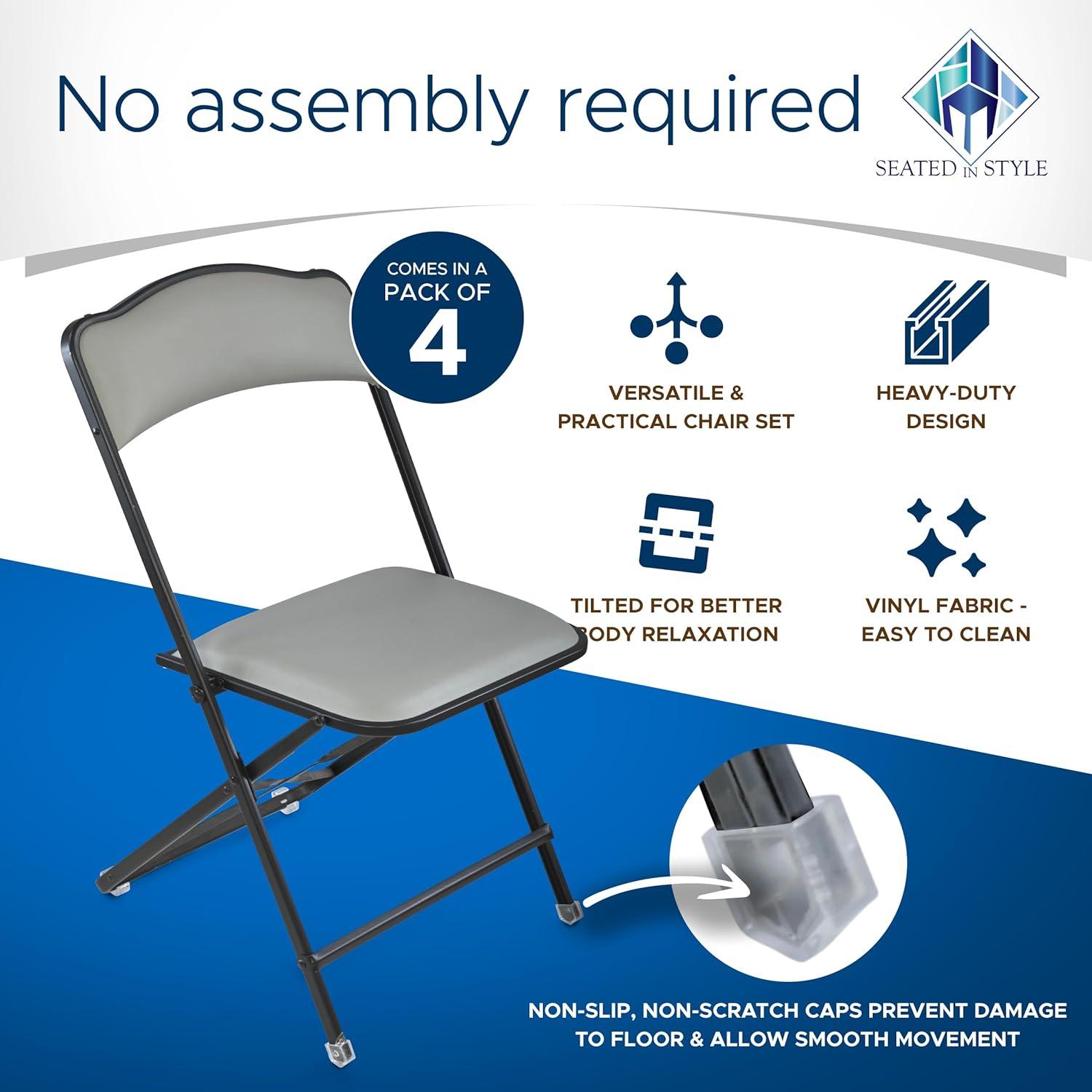 4 Pack Folding Chairs with Leather Padded Cushion Seats & Durable Metal Frame, Comfortable, Foldable, Portable, Commercial Event Seat, Indoor Outdoor for Parties, Home, Office, Black