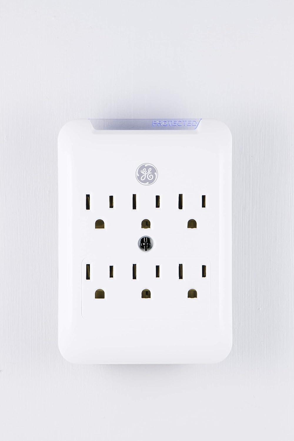 GENERAL ELECTRIC Pro 6-Outlet Surge Protector Power Outlet Adapter, White - 38431