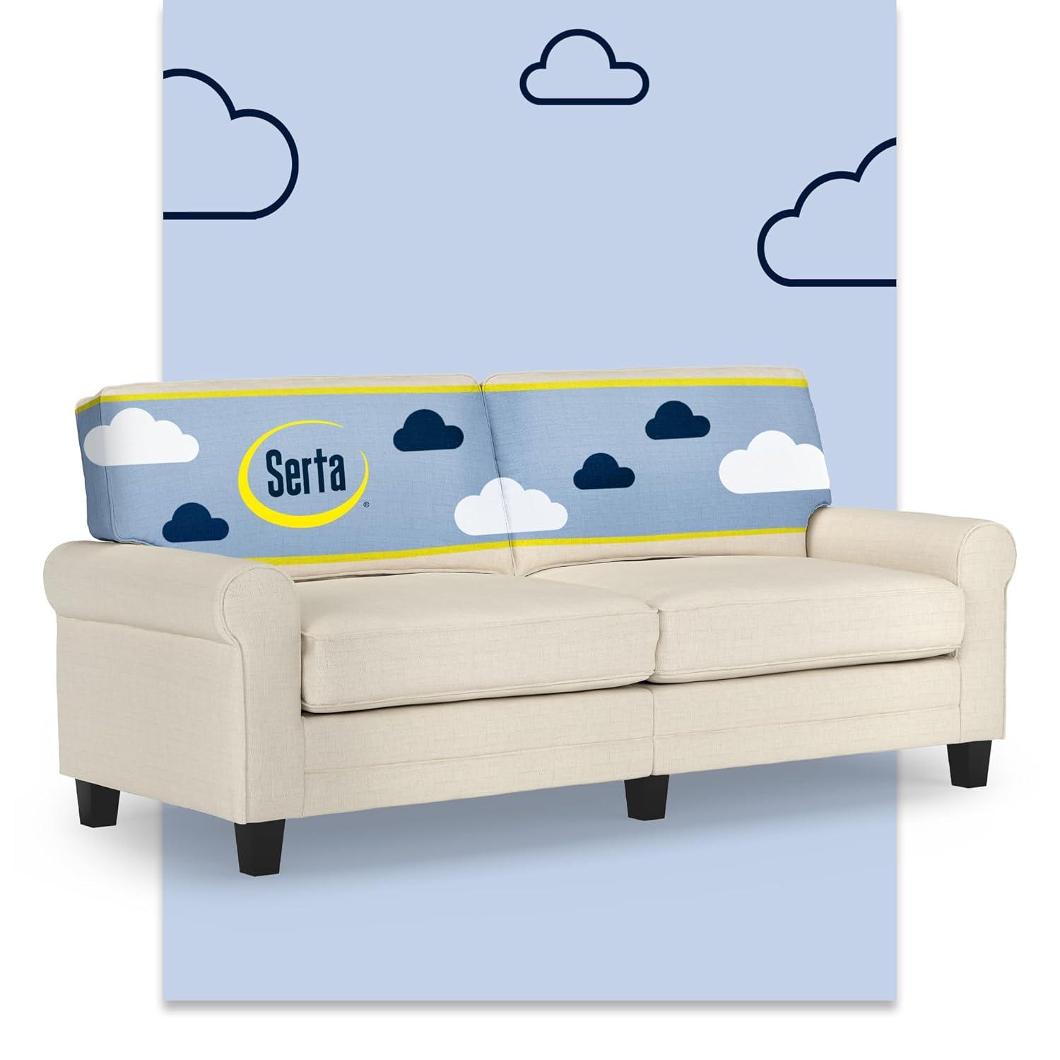 Serta Copenhagen 78" Rolled Arm Sofa, Easy Care Fabric, Soft Pillow Back, Pocket Coil Seat Cushions