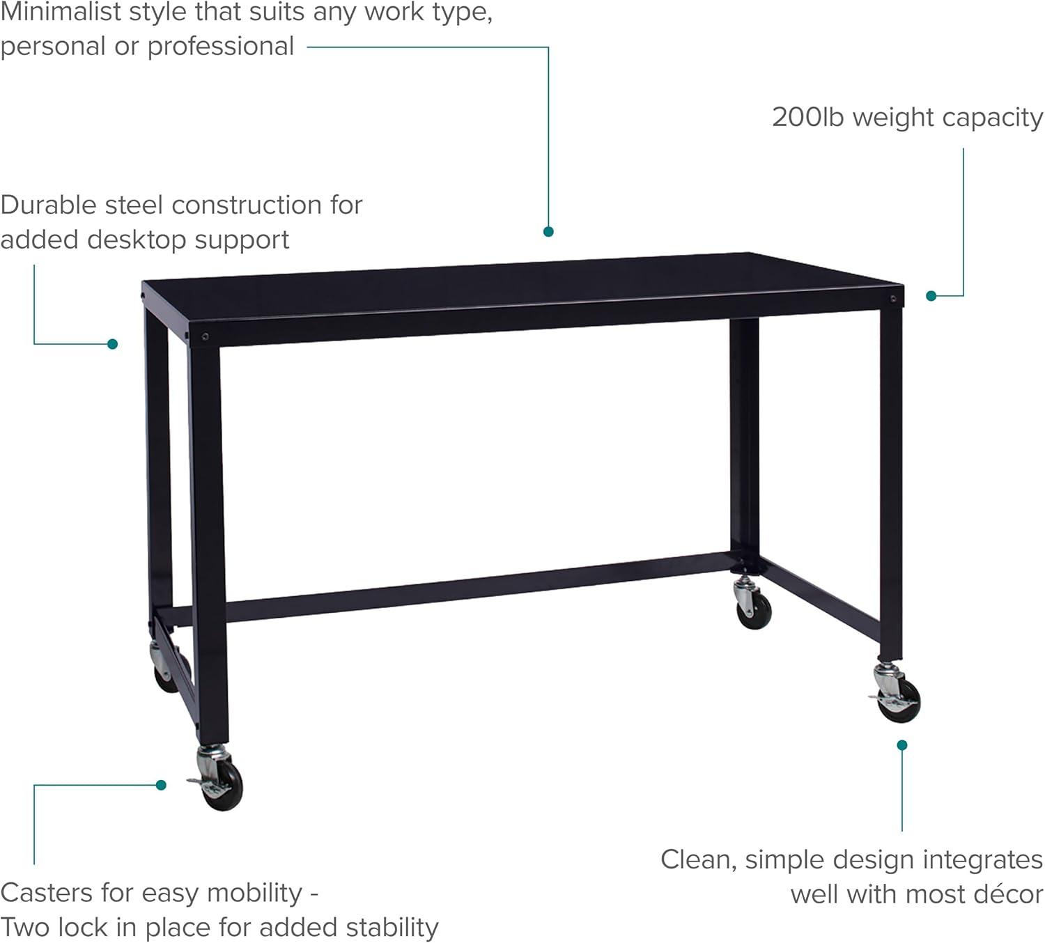 Space Solutions Mobile Desk Steel Black: Sturdy Metal Frame, No Storage, Adult Assembly Required