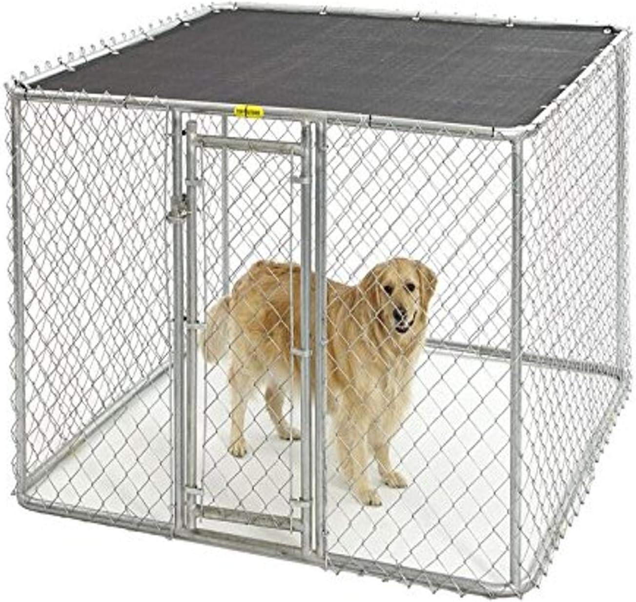 Gray Chain Link Portable Outdoor Dog Kennel with Sunscreen