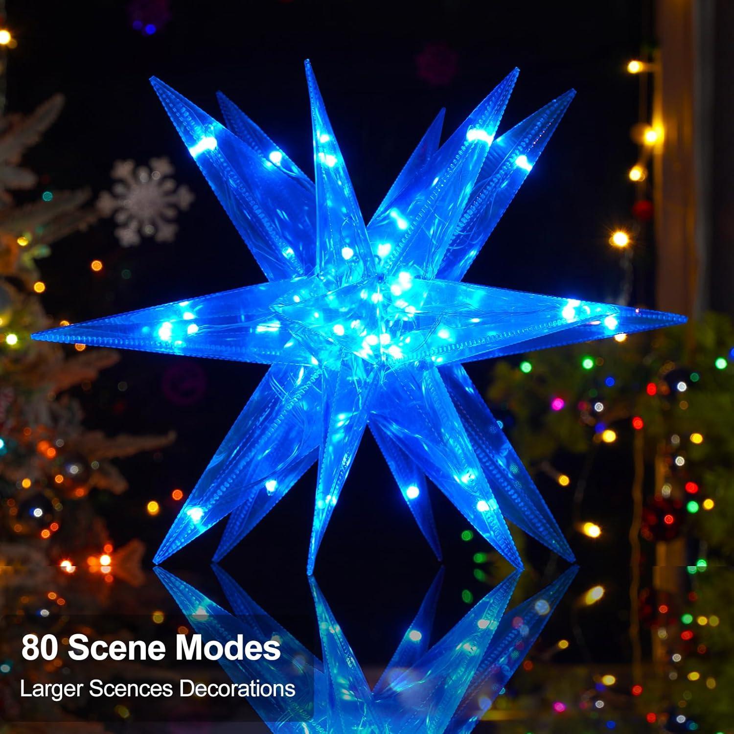 Christmas Star Tree Topper, 13.8" Xmas Smart Tree Decorations, Crystal-like 3D Polygonal Shell, App Control LED Christmas Light, Music Sync RGB Color Changing with Remote for Indoor and Outdoor Decor