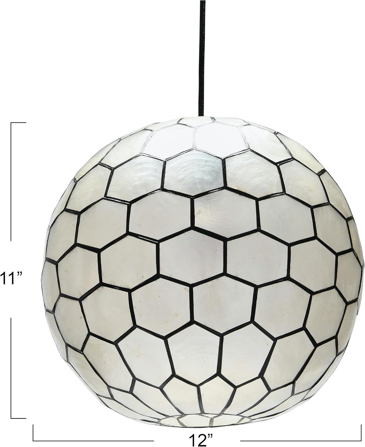 Storied Home 14"x13" Capiz Honeycomb Globe Pendant Light Capiz White Seashells Black: Artisan Crafted, ETL & UL Listed