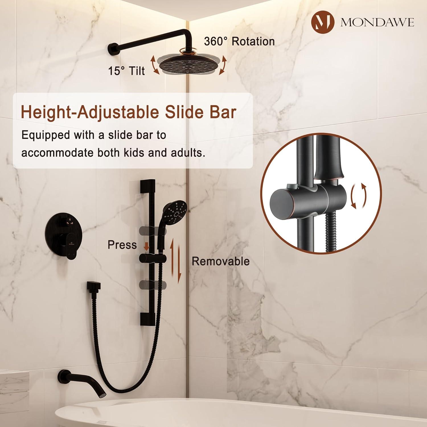 mondawe Calliope Wall Mounted 2-Function Retro Pressure-Balanced Shower System with 3 Setting Handheld MD-A3815-ORB