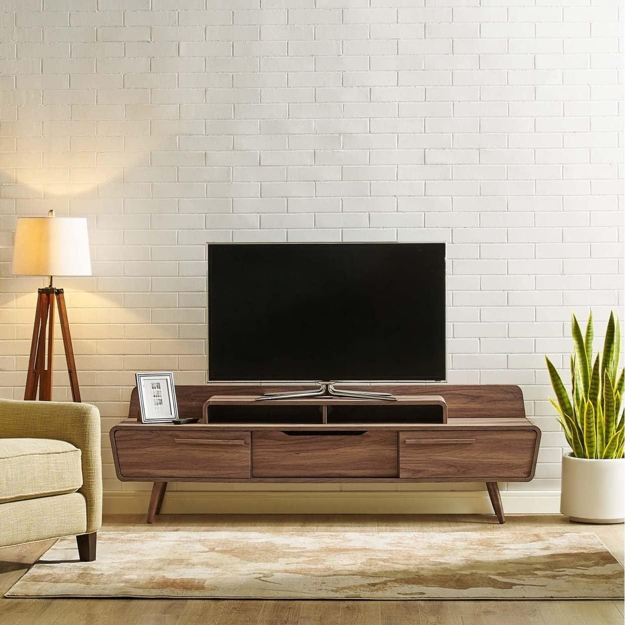 Modway Omnistand 74" Modern Style Laminate TV Stand in Walnut