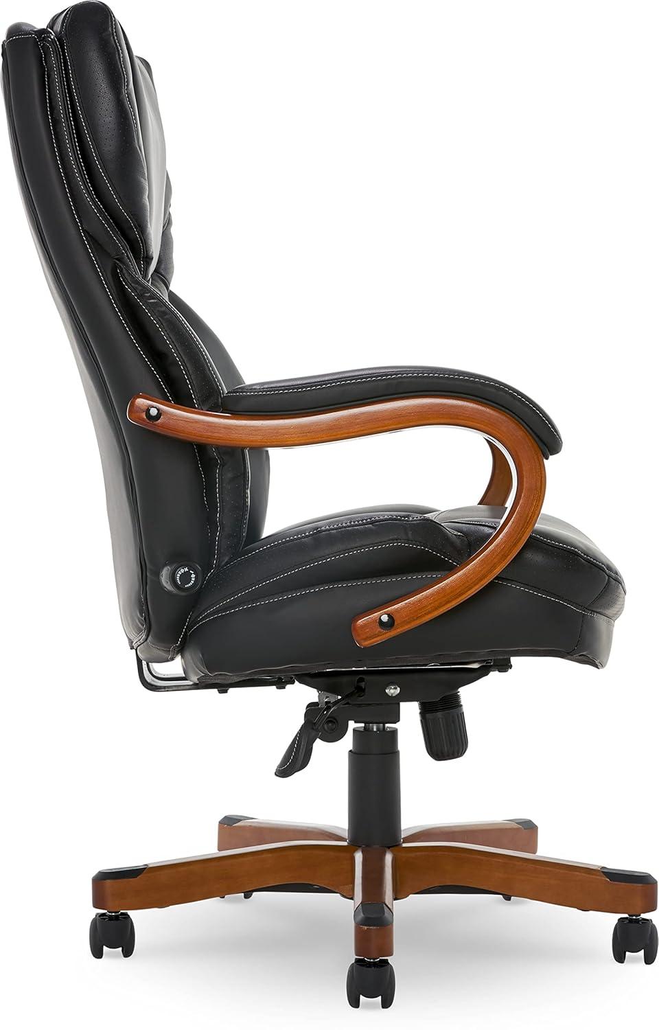 Executive Office Chair in Black Bonded Leather - Serta: High-Density Foam, Fixed Arms, Wood Frame