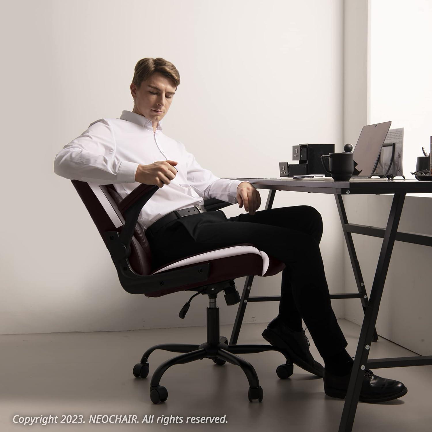 Neo Chair Mid Back Ergonomic Executive PU Leather Chair with Padded Flip-up Arms, Brown