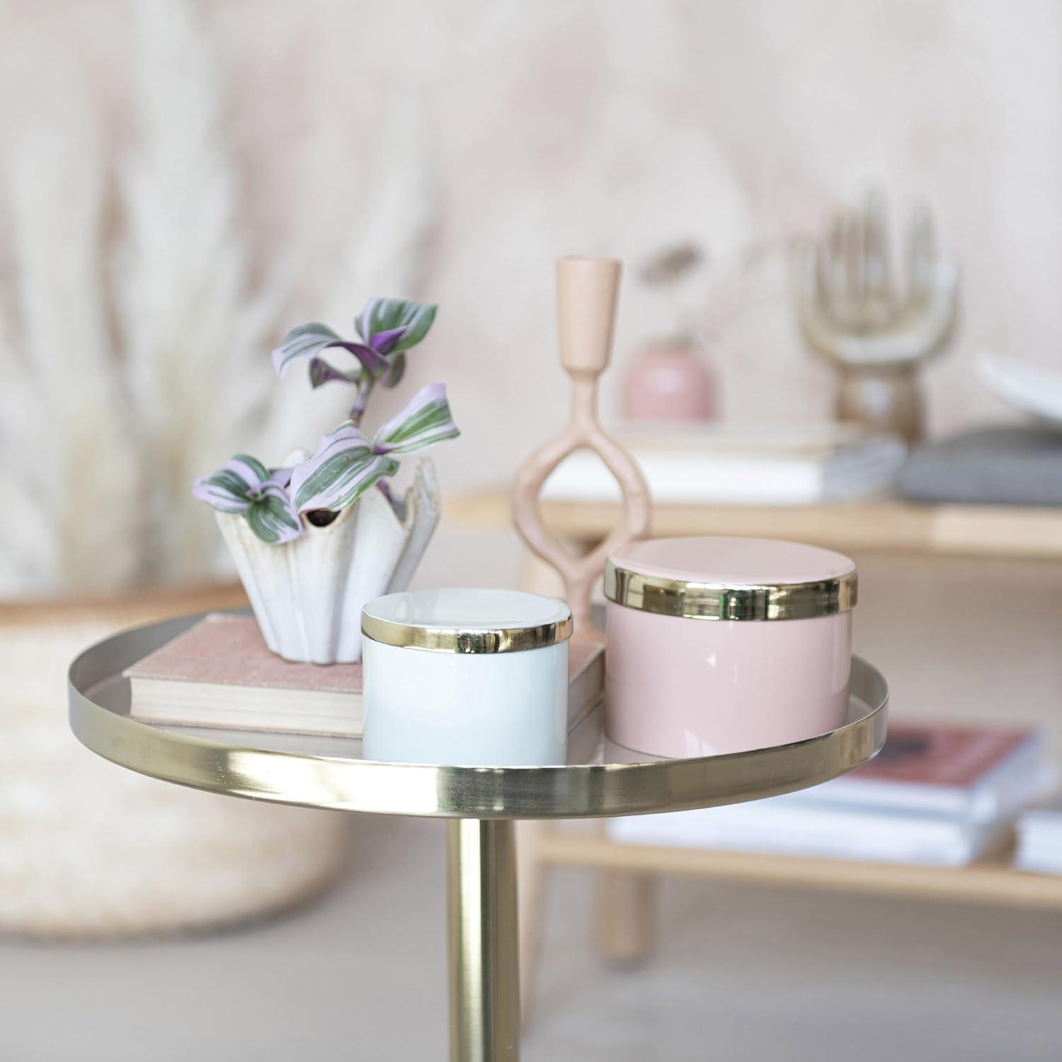 Creative Co-Op Enameled Metal Box with Shiny Interior, Pink and Gold