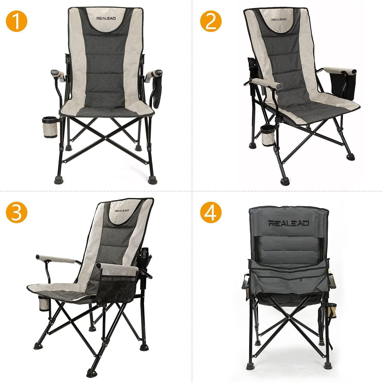 Adjustable Gray and Black Ergonomic Camping Chair with Armrests