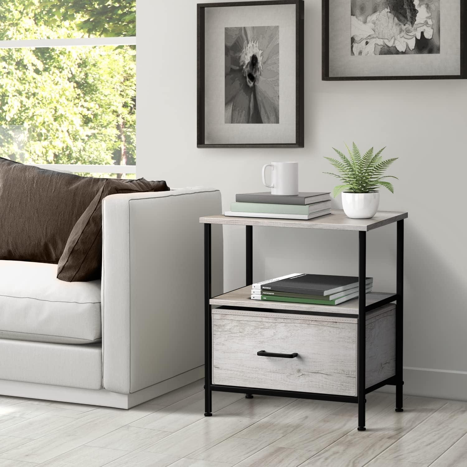 Sorbus Sorbus 1 Drawer and Shelves Nightstand with Steel Frame, Wood Top & Fabric Bins