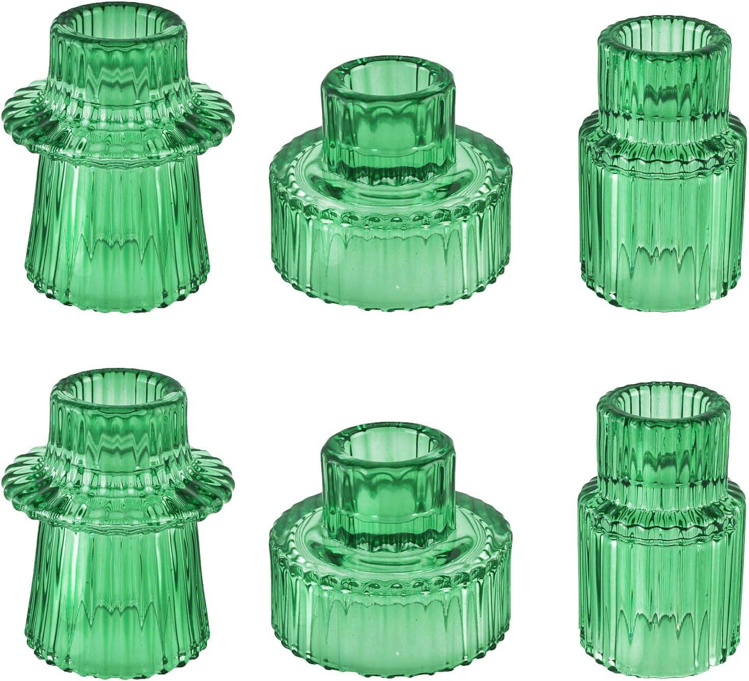 Taper Glass Candlestick Holders Tealight Candle Holders for Table Centerpieces, Wedding Decor and Dinner Party (6 Pcs, Green)