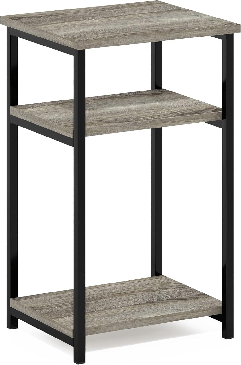 Furinno Just 3-Tier Industrial Metal Frame End Table with Storage Shelves, 1-Pack, French Oak