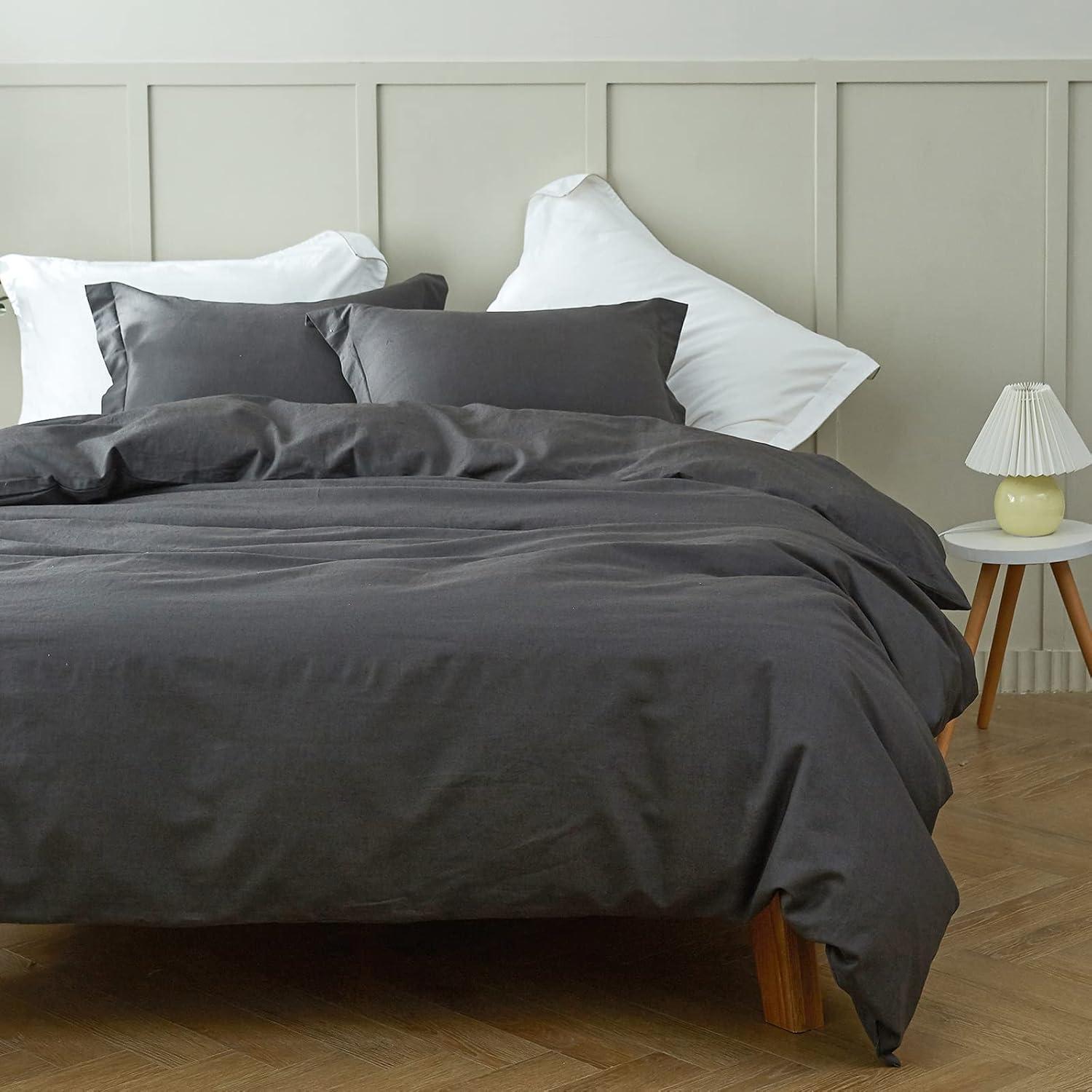 King White Cotton Linen Blend Duvet Cover Set