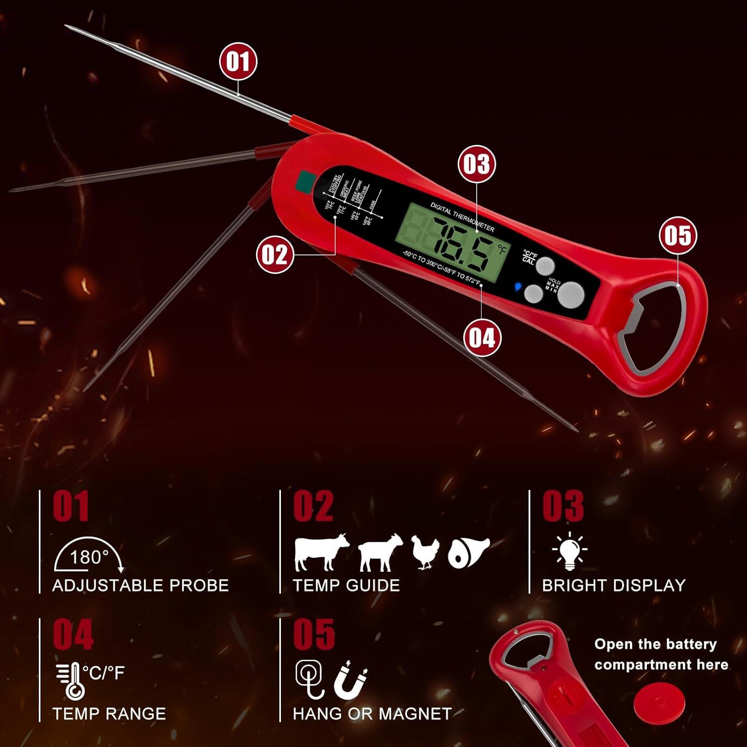 NOBRAND 1 Clean Digital Meat Thermometer With LCD Display and Foldable Probe