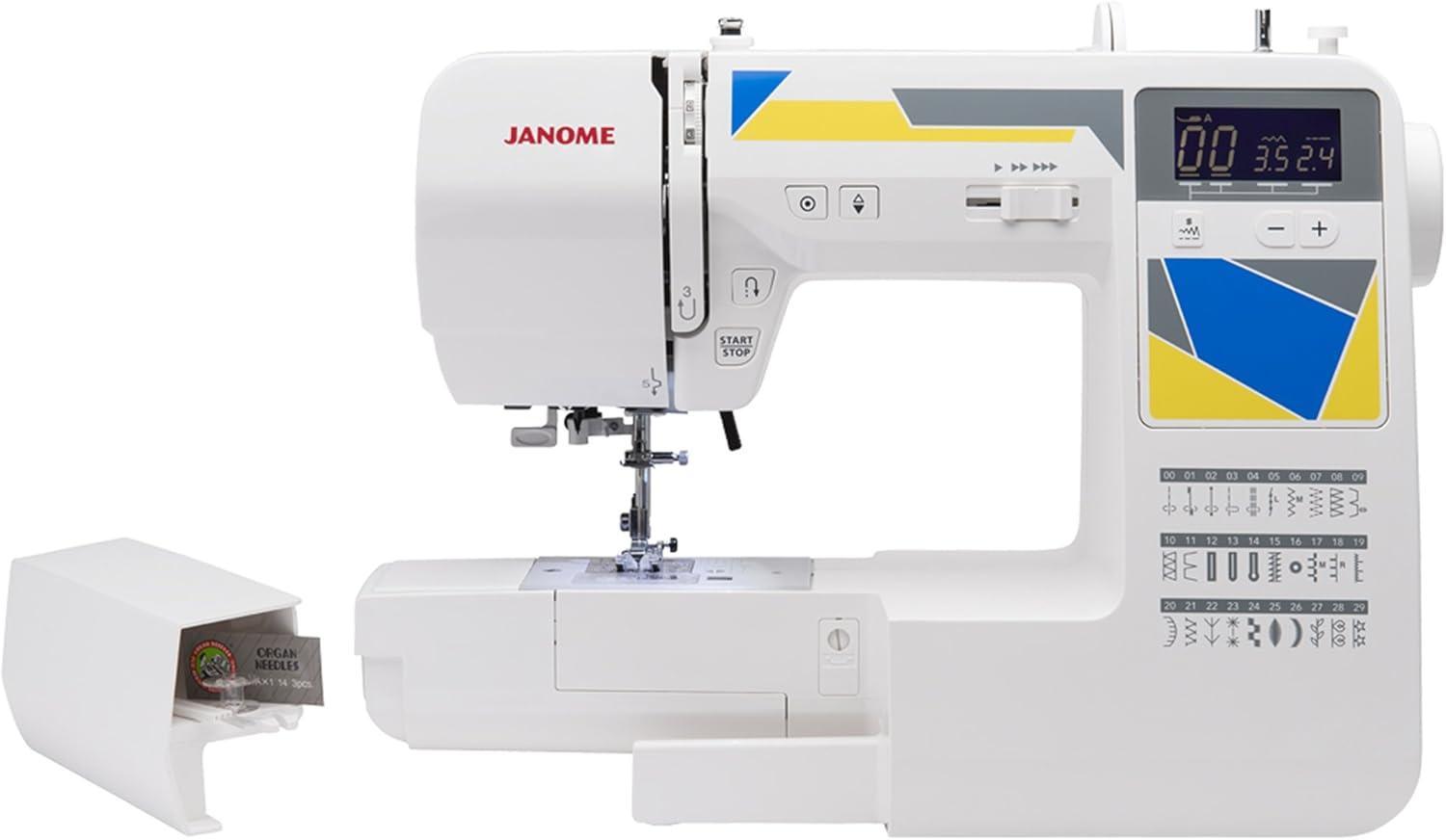 White Computerized Sewing Machine with LCD Screen and 30 Stitches